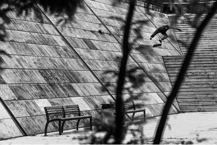 Evan Smith. Kickflip into bank, Lyon. French Fred